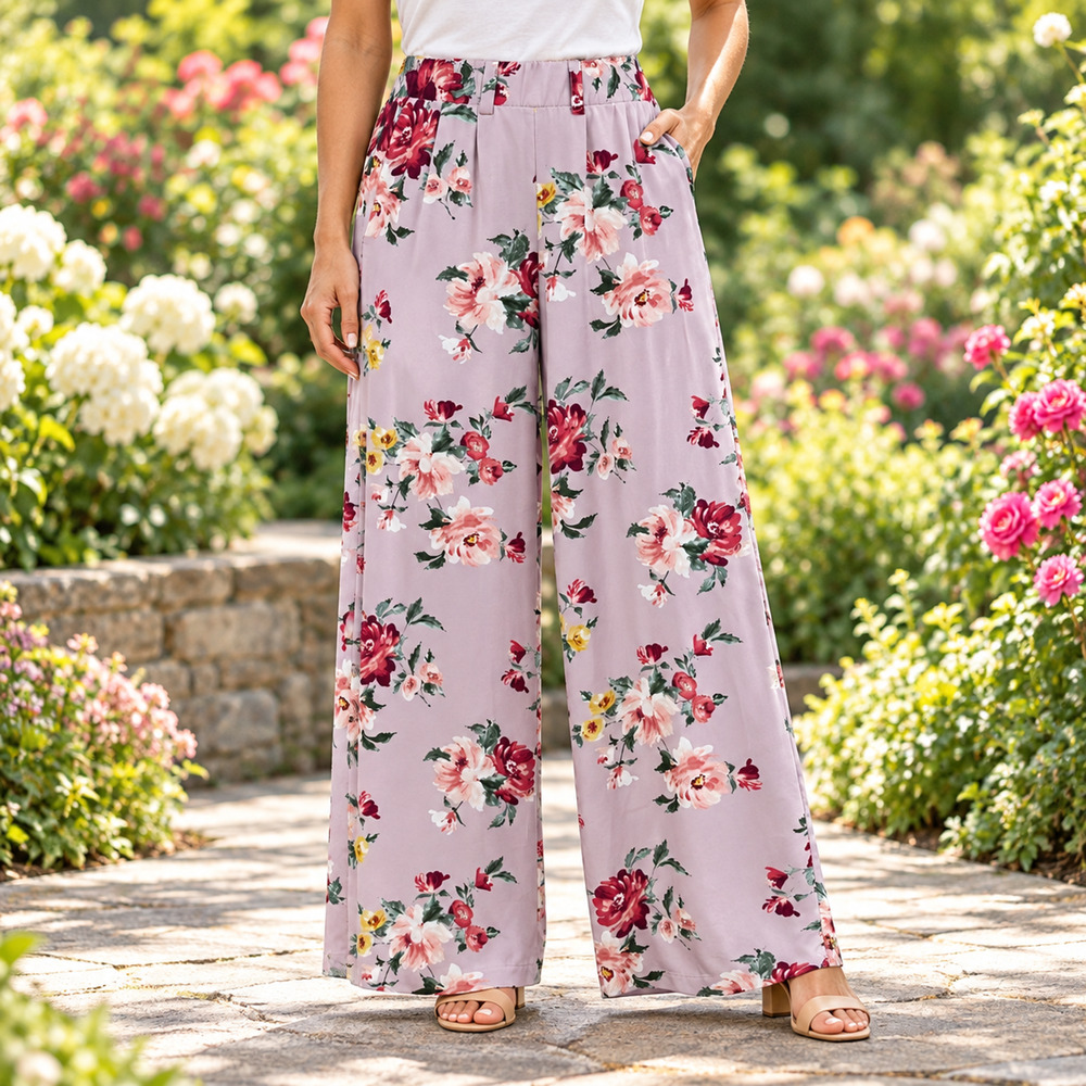 Torrid Floral Wide Leg Pants Womens 00 Pink Stretch Palazzo Pull On Cottage Core